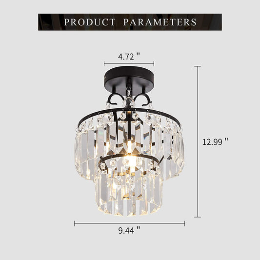 Small Crystal Raindrop Mini Chandeliers Semi Flush Mount Ceiling Light Fixture Small Ceiling Lamp for Hallway Bar Kitchen Dining Room Living Room