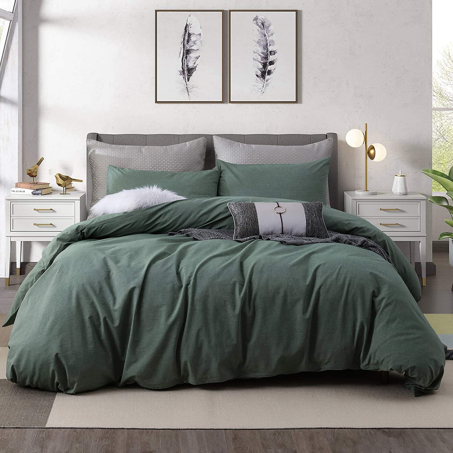 Ventidora Duvet Cover Set 100% Washed Cotton Linen-Like Texture 3 Piece Bedding Set Queen Size ,1200 Thread Count Luxury Soft and Comfortable,With Corner Ties(1 Duvet Cover+2 Pillowcases)