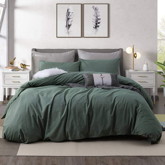 Ventidora Duvet Cover Set 100% Washed Cotton Linen-Like Texture 3 Piece Bedding Set Queen Size ,1200 Thread Count Luxury Soft and Comfortable,With Corner Ties(1 Duvet Cover+2 Pillowcases)