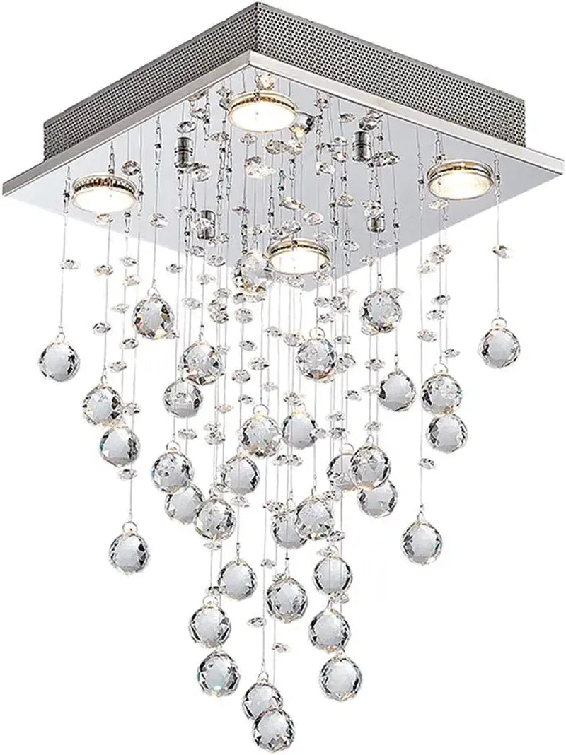 Bestier Modern Crystal Square Raindrop Chandelier Lighting Flush Mount LED Ceiling Light Fixture Pendant Lamp for Dining Room Bathroom Bedroom Livingroom 4 GU10 Bulbs Required 12 in Wide 20 Inch High