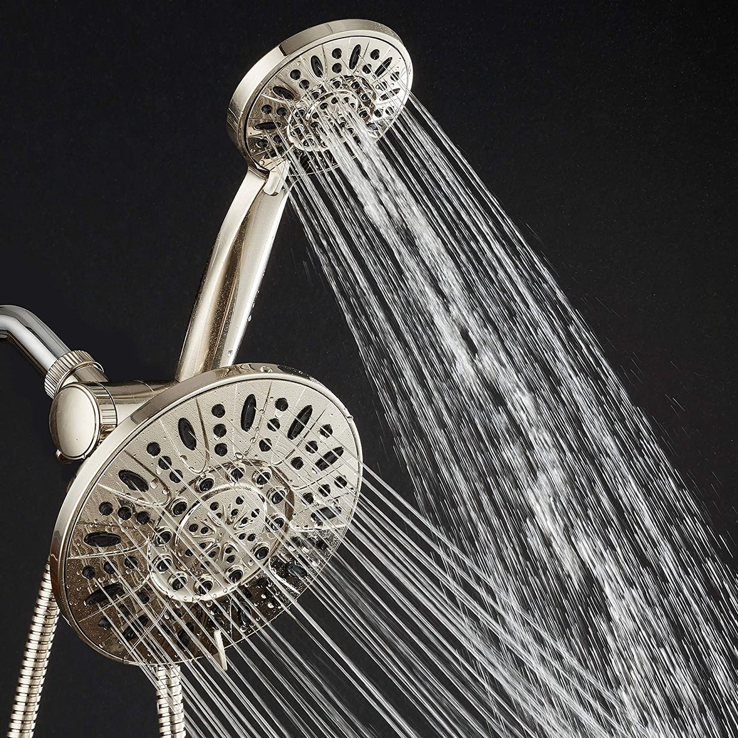 Aquadance 7" Premium High Pressure 3-Way Rainfall Combo with Stainless Steel Hose – Enjoy Luxurious 6-Setting Rain Shower Head and Hand Held Shower Separately or Together – Brushed Nickel Finish