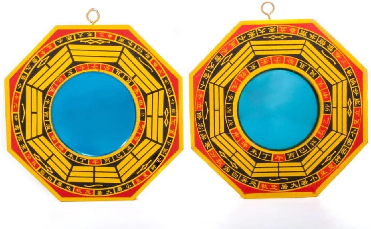 4 Inch Bagua Mirror Set of 2 for Protection; One Concave Mirror for Protection against Passive Negative Energy & One Convex Mirror for Protection against Active Harmful Energy