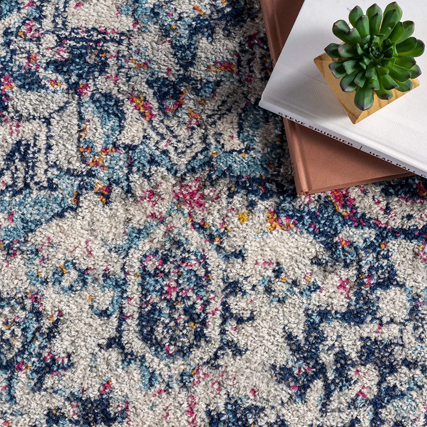 Lilah Medallion Vintage Area Rug, 5' X 7' 5", Blue