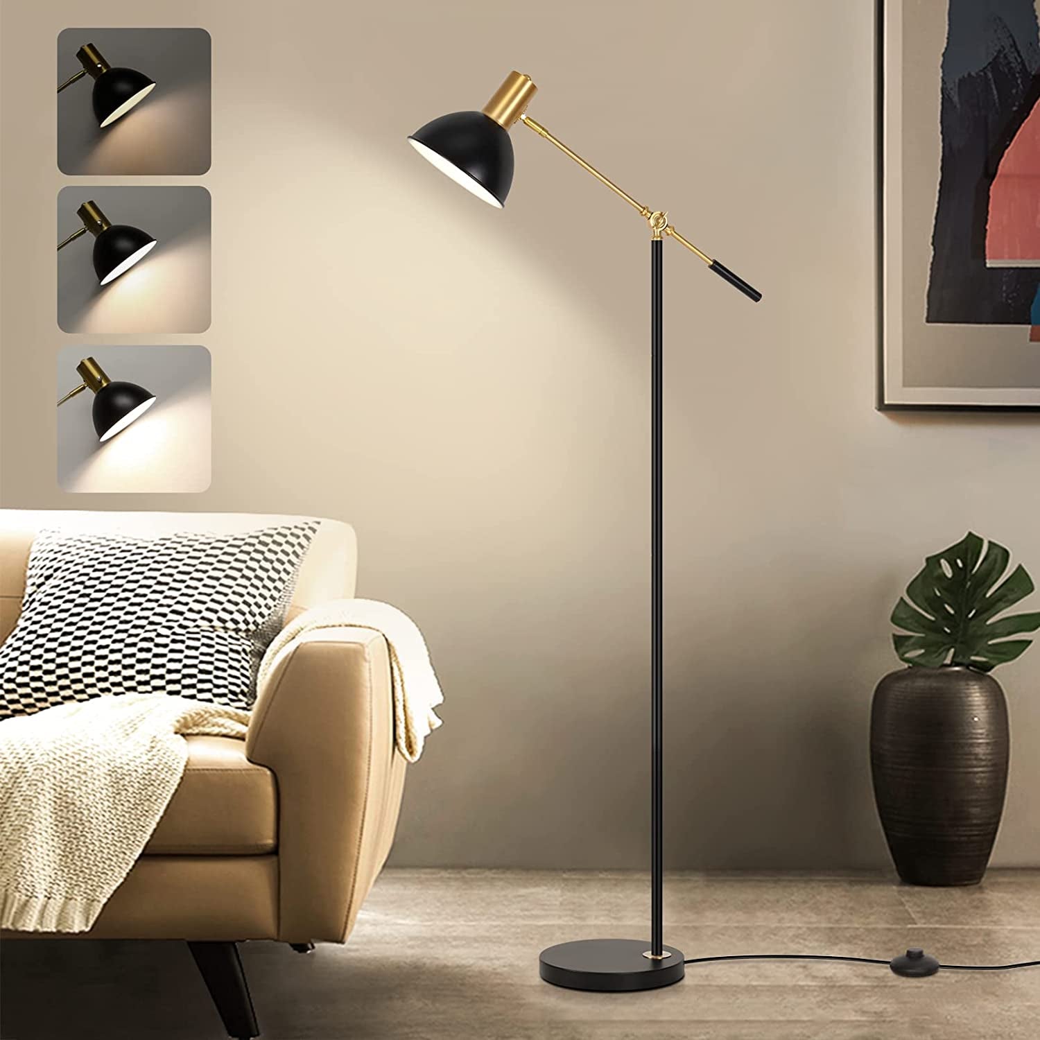 Industrial Floor Lamp Fully Dimmable LED Task Floor Lamp with Adjustable Arm, Modern Standing Lamp Tall Pole Lamp with Flexible Lamp Head for Reading Sewing Studying, A19 LED Bulb Included