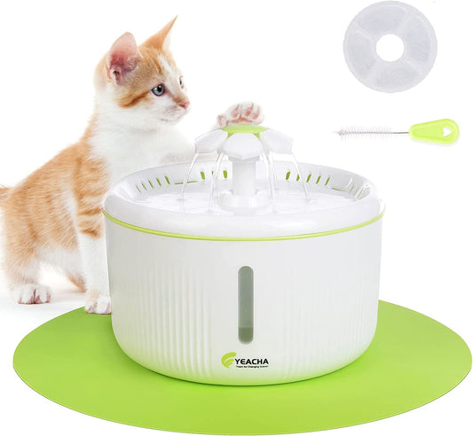Cat Water Fountain, Dog Water Dispenser with 1 Replacement Filter, 70Oz/2L Drinking Fountains Bowl with LED Light for Cat and Small Dogs, Multiple Pets, with 120V Adapter