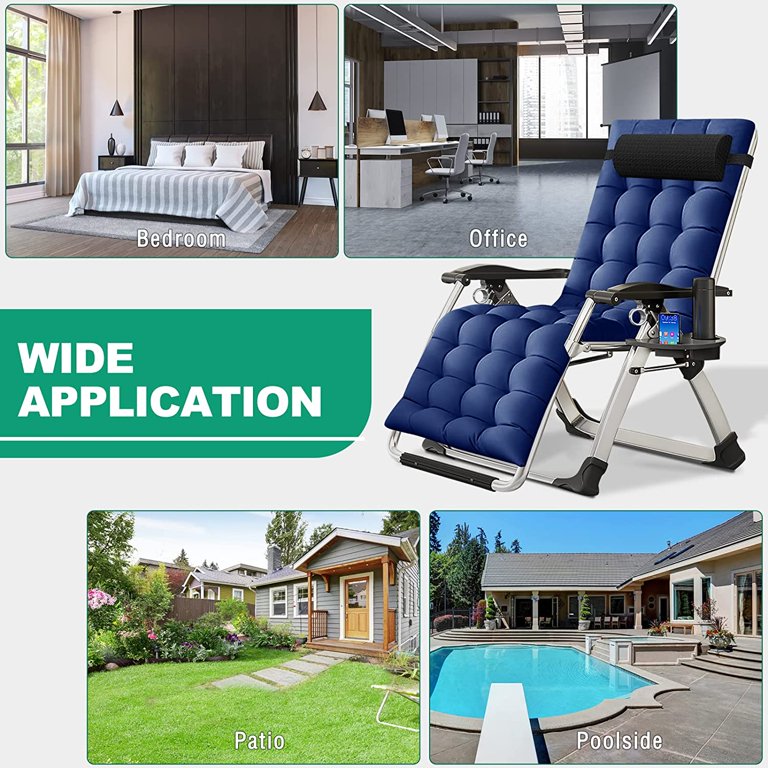 ABORON Zero Gravity Chair, Lawn Recliner, Reclining Patio Lounger Chair, Folding Portable Chaise, with Soft Cushion, Cup Holder, Adjustable Headrest