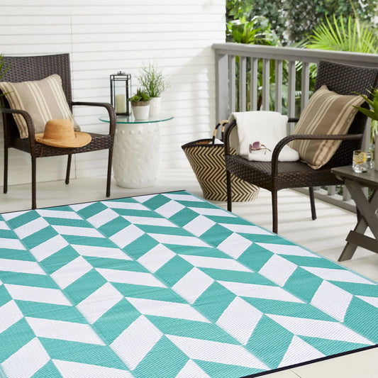 Teal Outdoor Rug Camping Rug 5X8 Reversible Plastic Straw Rug Waterproof Modern Floor Mat Area Rug for Patio,Backyard, Rv Rugs for Outside