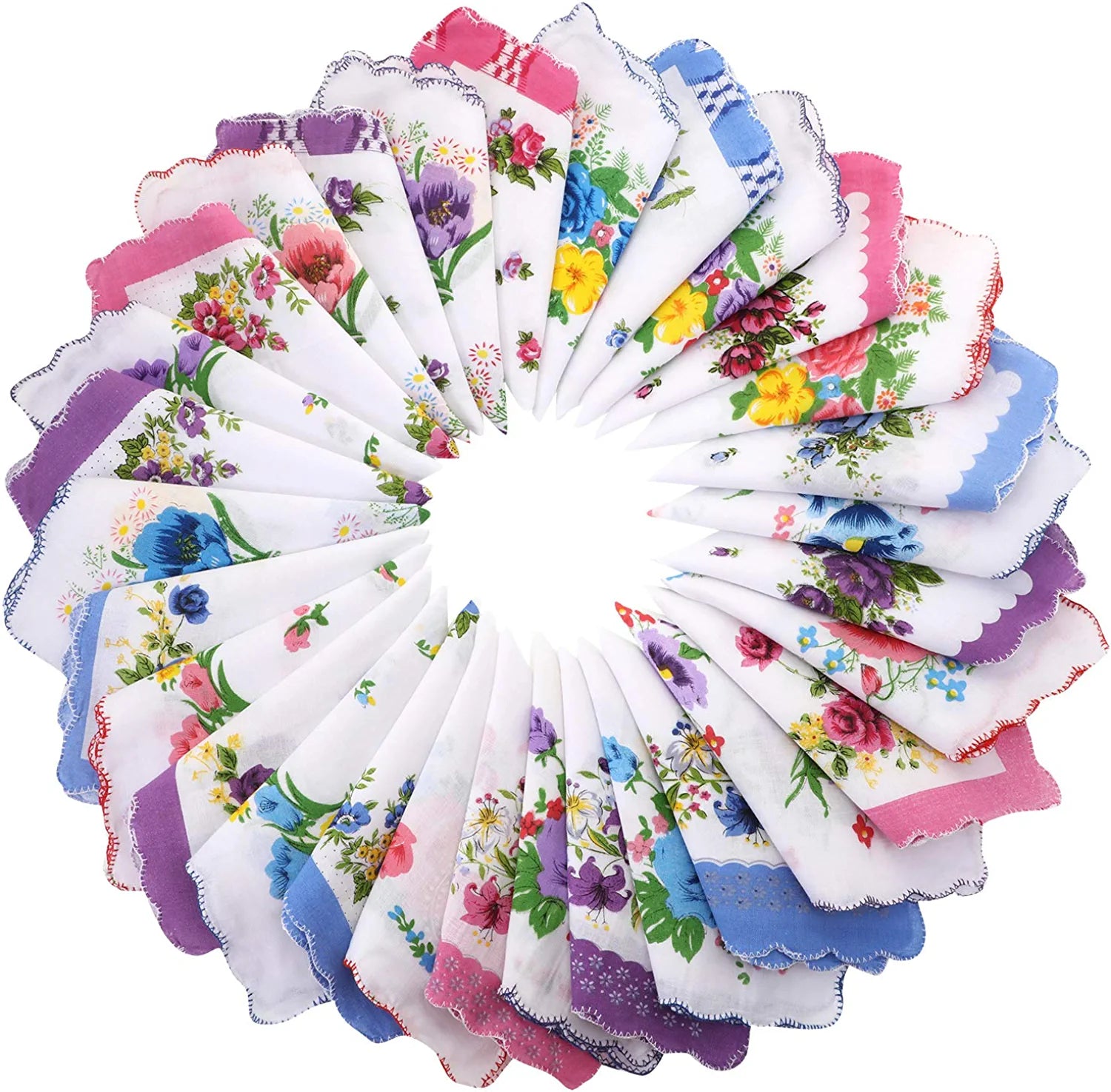 Women Soft Pocket Handkerchiefs Ladies Hankies Vintage Floral Print Handkerchiefs (30 Pieces)