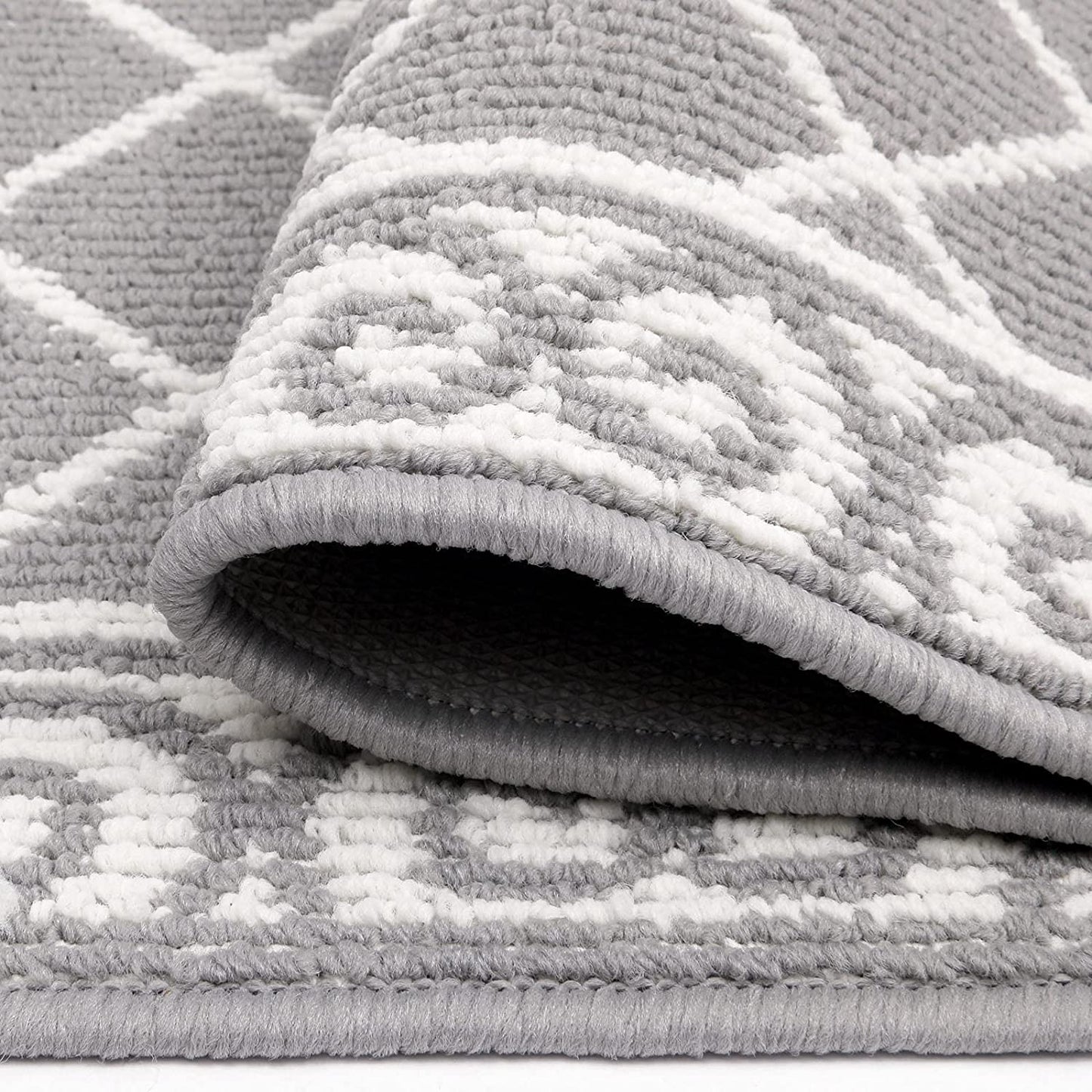 Moroccan Geometric Textured Runner Rug Kitchen Rugs with Non-Slip Backing Machine Washable Durable for Hallway Living Room Laundry (Grey, 20"X60")