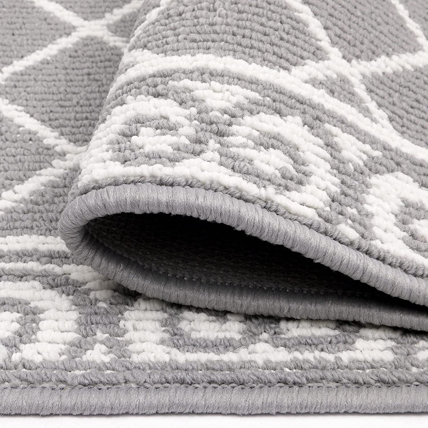 Moroccan Geometric Textured Runner Rug Kitchen Rugs with Non-Slip Backing Machine Washable Durable for Hallway Living Room Laundry (Grey, 20"X60")