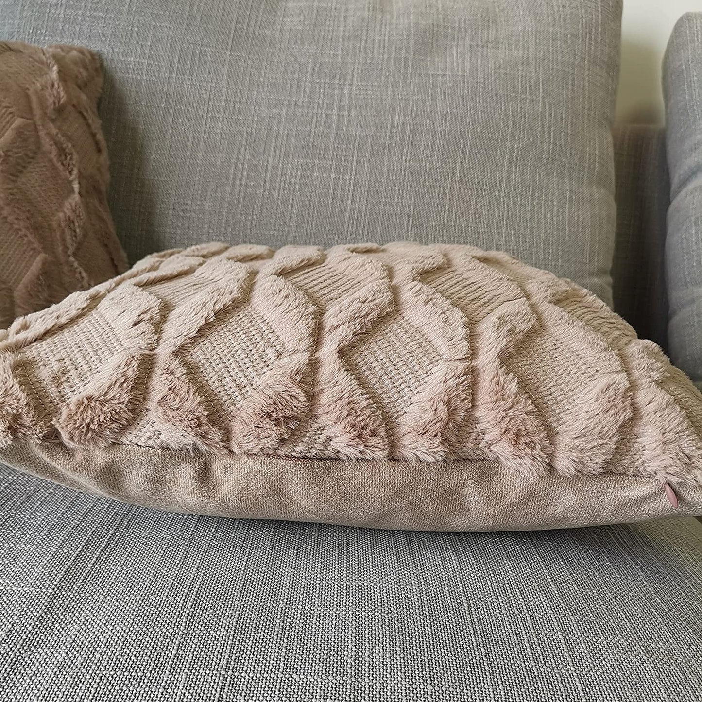 Throw Pillow Covers 18X18,Farmhouse Decorative Boho Throw Pillow Cases,Velvet Soft Plush Faux Wool Cusion Covers Pillow Shell for Sofa Couch Bed Car,Set of 2,Camel