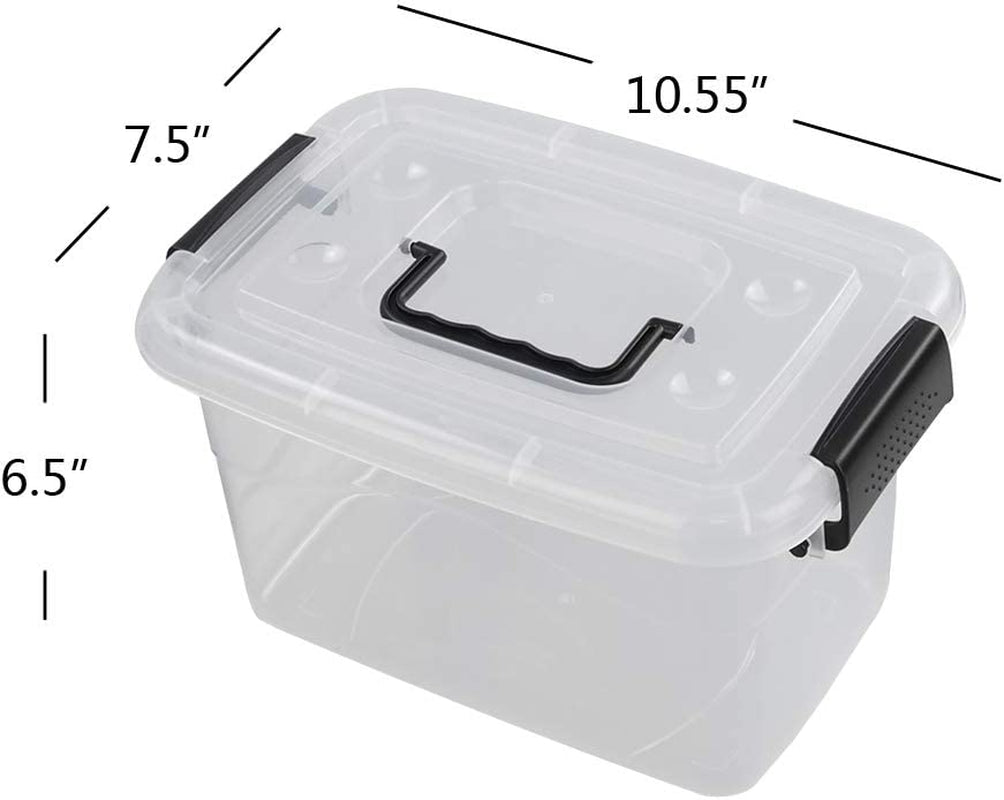 5 L Plastic Storage Bin with Lid, Clear Transparent Box with Black Handles Set of 6