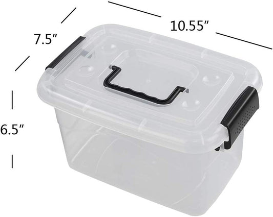 5 L Plastic Storage Bin with Lid, Clear Transparent Box with Black Handles Set of 6