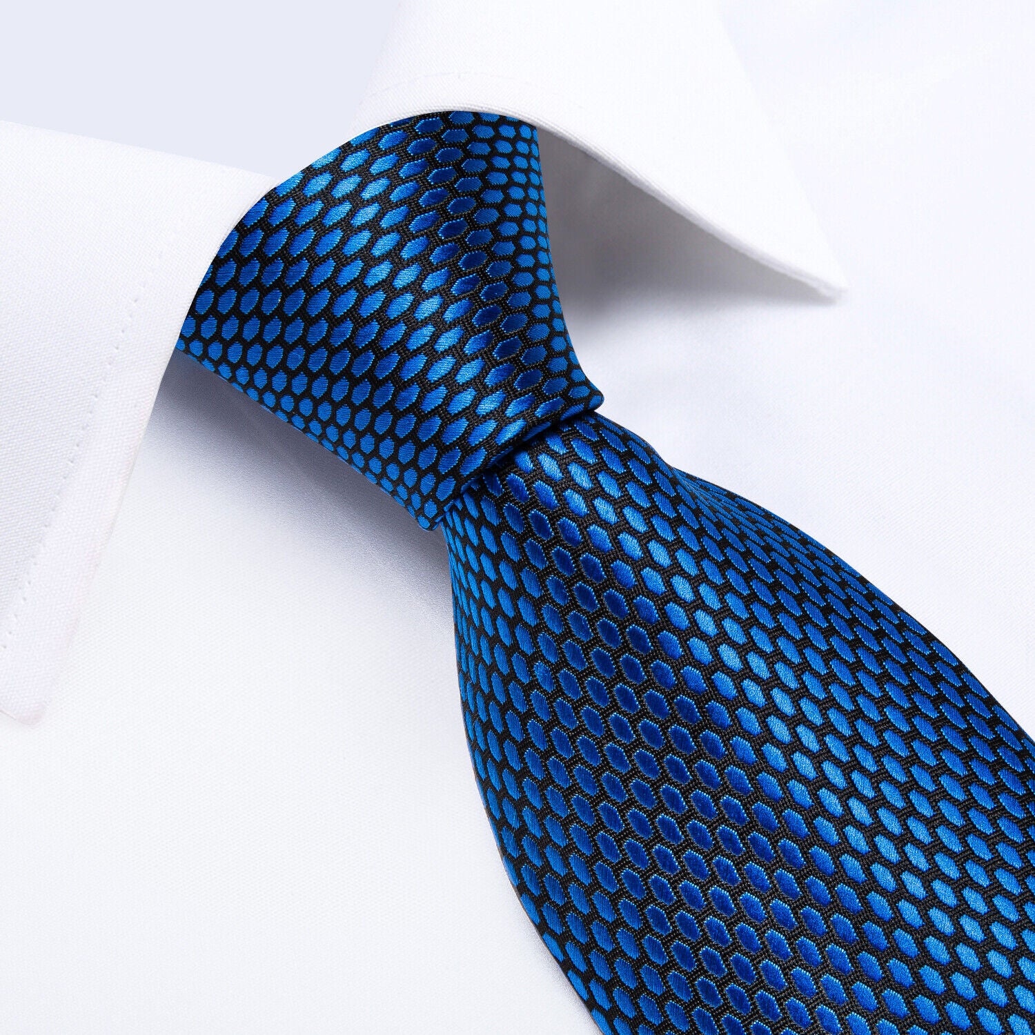 Navy Geometric Classic Men'S Tie All Silk Necktie Set Hanky Cufflinks Business