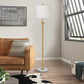 Modern Floor Lamp for Living Room, Adjustable Height Standing Lamp with Marble Base,3-Way Dimmable Gold Brass Tall Pole Light with White Linen Shade for Reading,Bedroom,Pull Chain Switch,Bulb Included