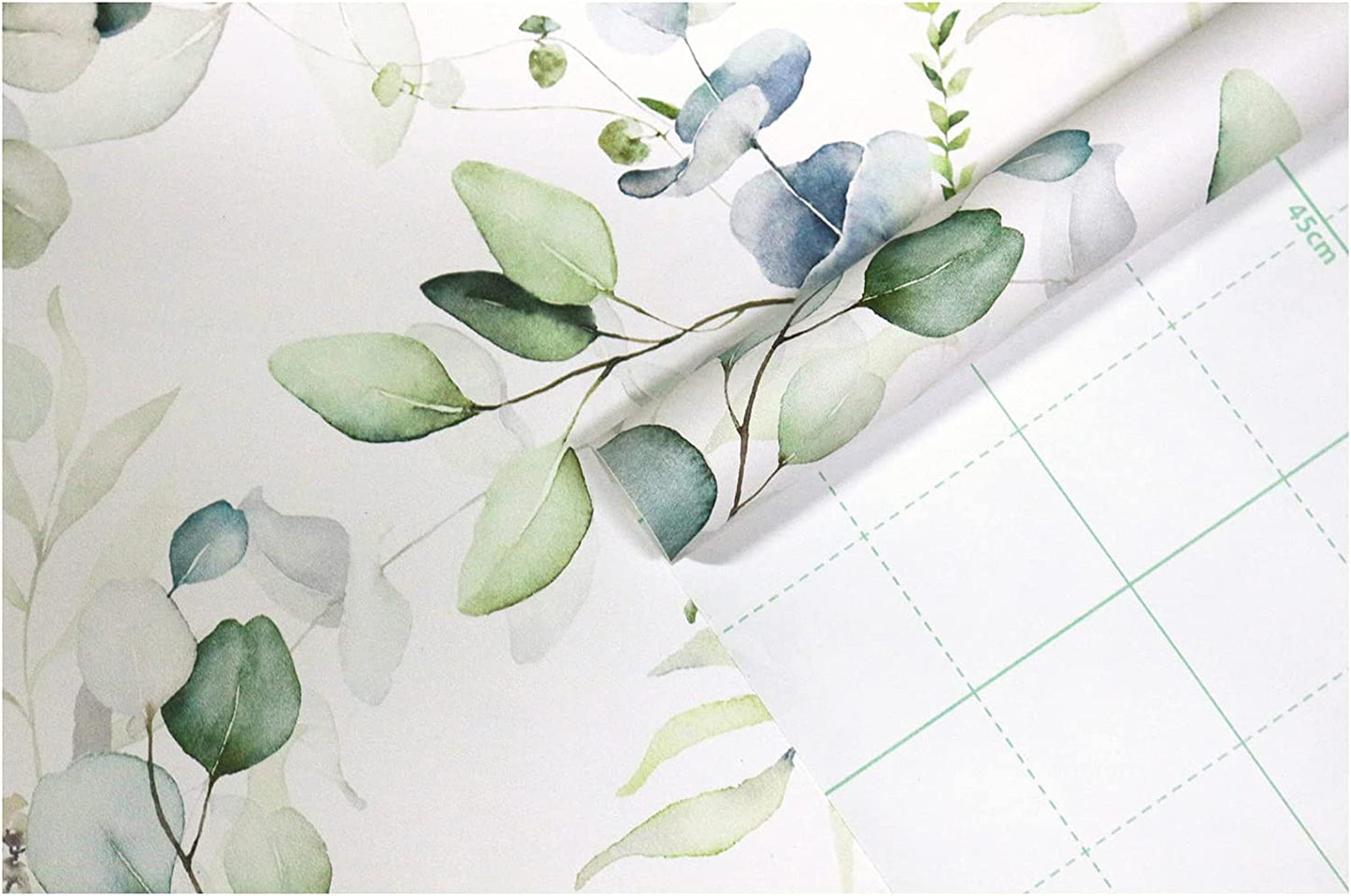 93042 Peel and Stick Wallpaper Green/White Eucalyptus Leaf Floral Wall Mural Home Nursery Boho Decor 17.7In X 32.8Ft
