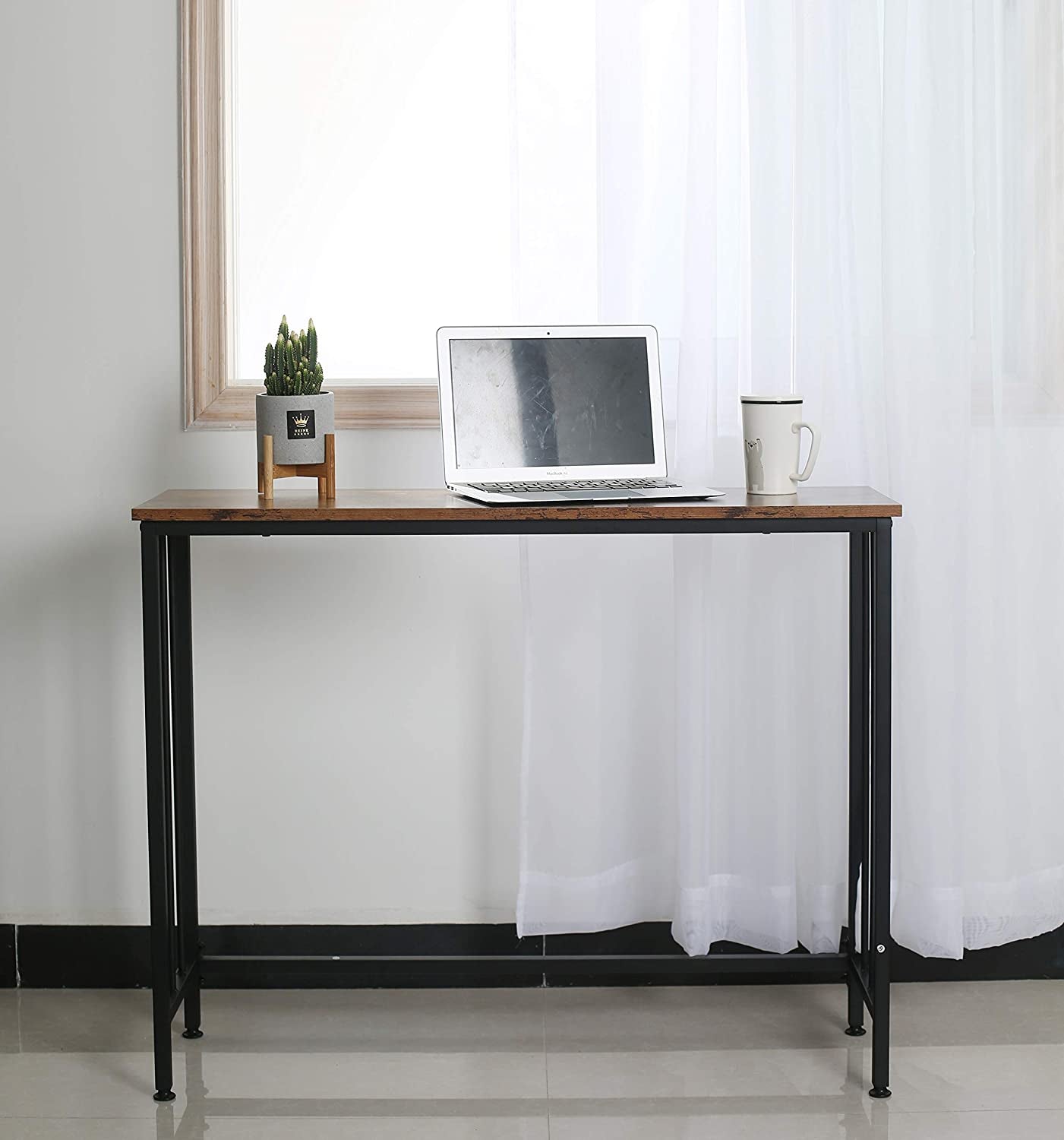Industrial Console Table, Sofa Table for Living Room，Hallway，Entryway, Entrance Hall, Corridor - Wood Look Metal Frame 38.6" L X 11.8" W X 30.7H - Rustic Brown