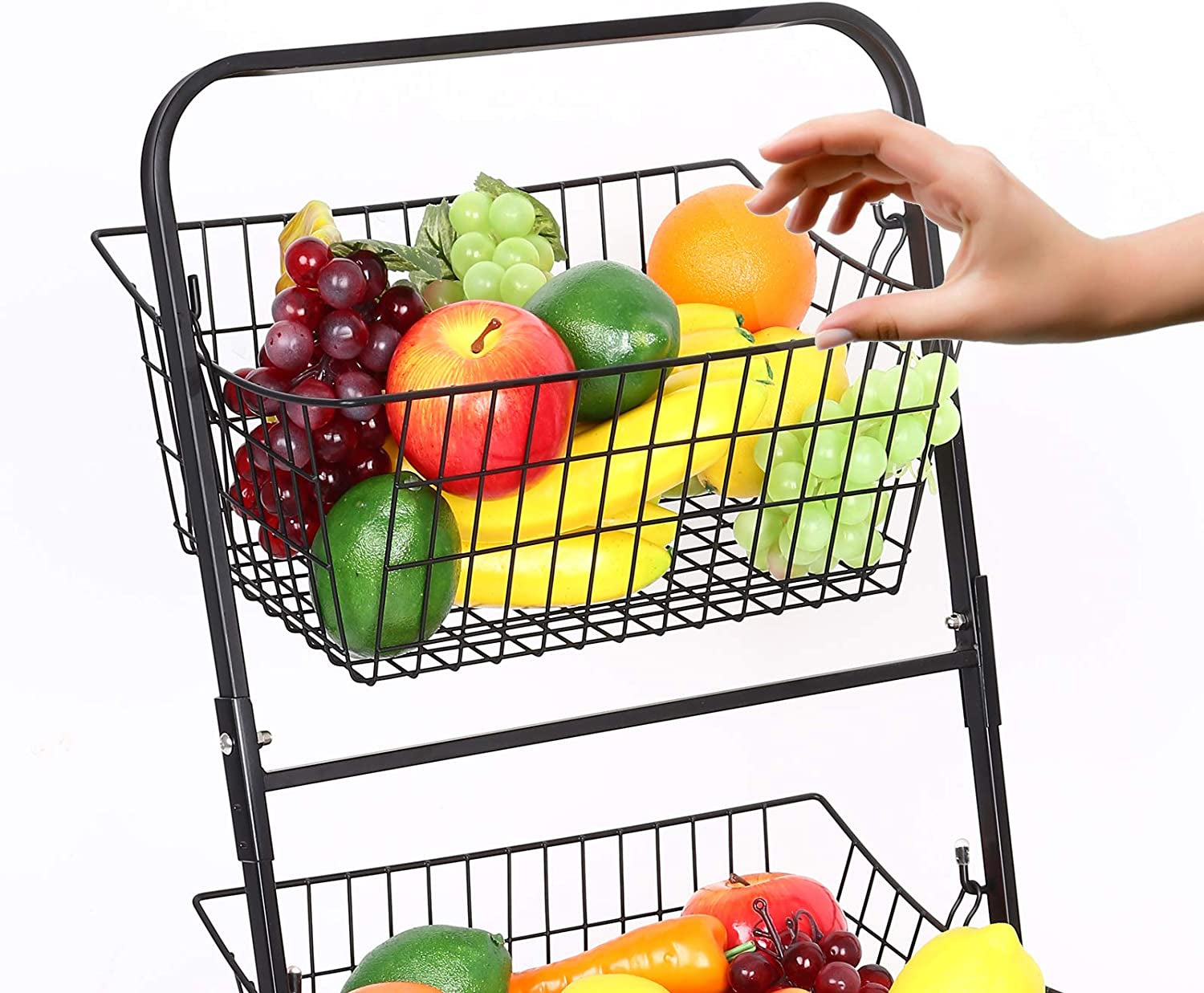 3 Tier Market Basket,Storage Basket Organizer, Fruit Vegetable Produce Metal Hanging Storage Bin for Kitchen,Bathroom Tower Baskets Stand