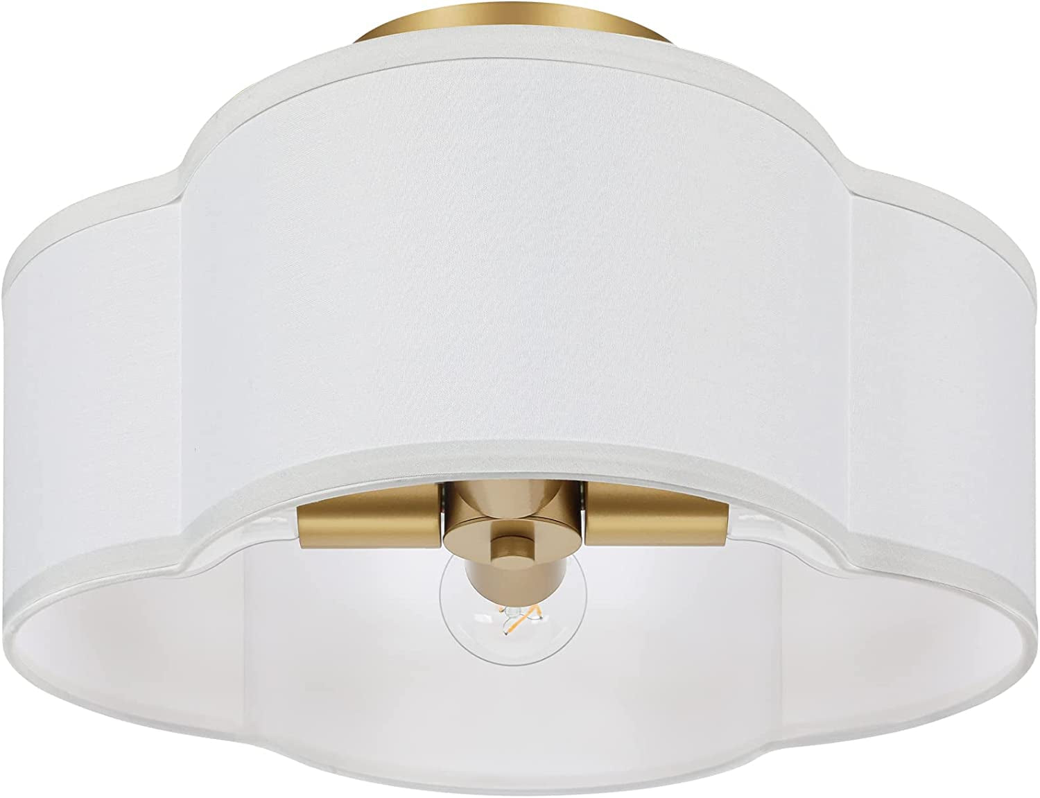 4-Light Semi Flush Mount Ceiling Light Fixture, Gold Modern Close to Ceiling Lamp with White Fabric Shade, Farmhouse Bright Lighting Brass Finish for Nursery Kids Room Bedroom Kitchen Hallway Entryway