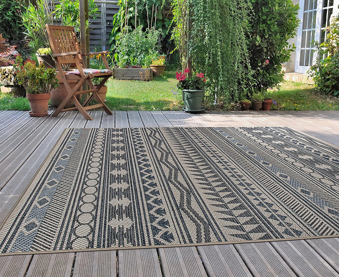 Bohemian Easy Cleaning for Patio Rugs,Deck Rugs,Balcony Rugs Indoor/Outdoor Area Rug 5' X 7' Cream