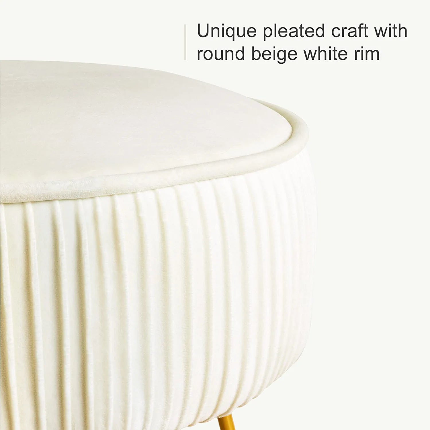 Mid Century Modern Velvet Upholstered Pleated round Footrest Stool Ottoman with Metal Legs, Home Multifunctional Luxury Ottoman Suitable for Living Room and Bedroom