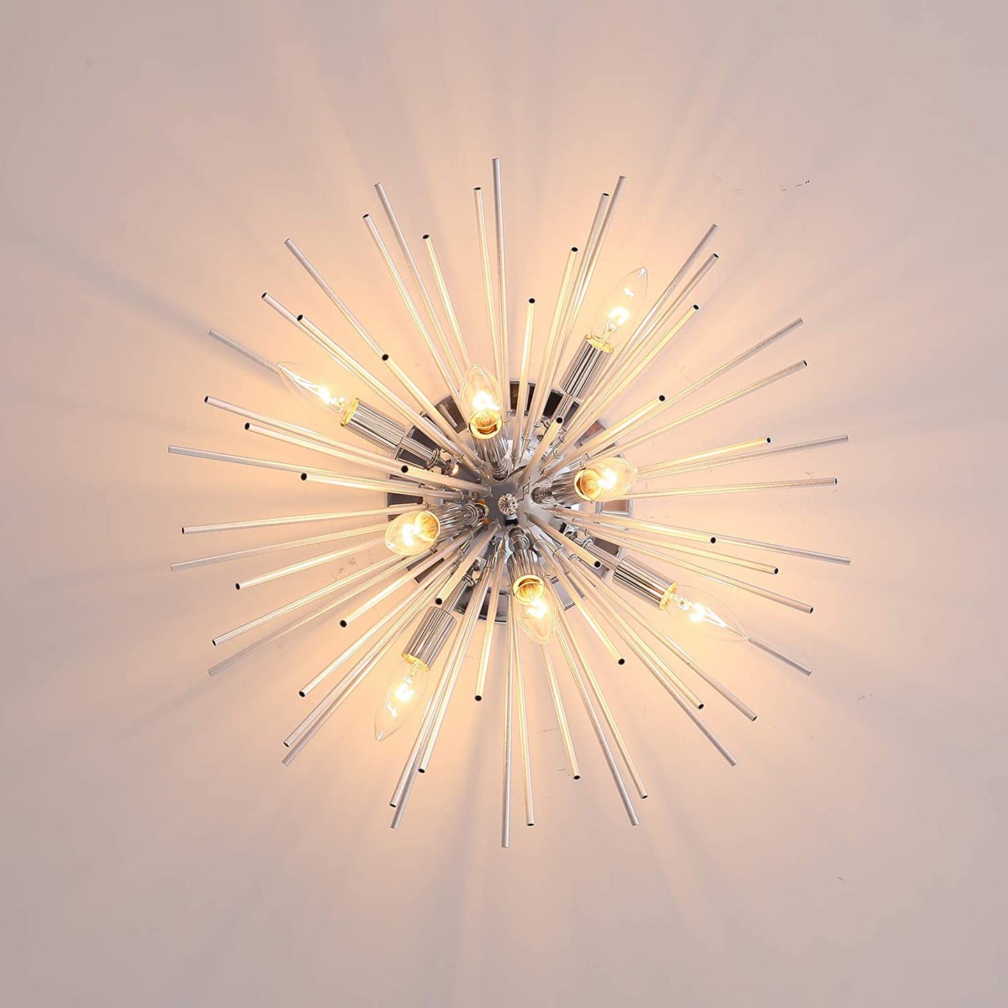 Sputnik Chandelier, 8-Light Flush Mount Ceiling Light for Bedroom, Living Room, Dining Room, Office (Silver)