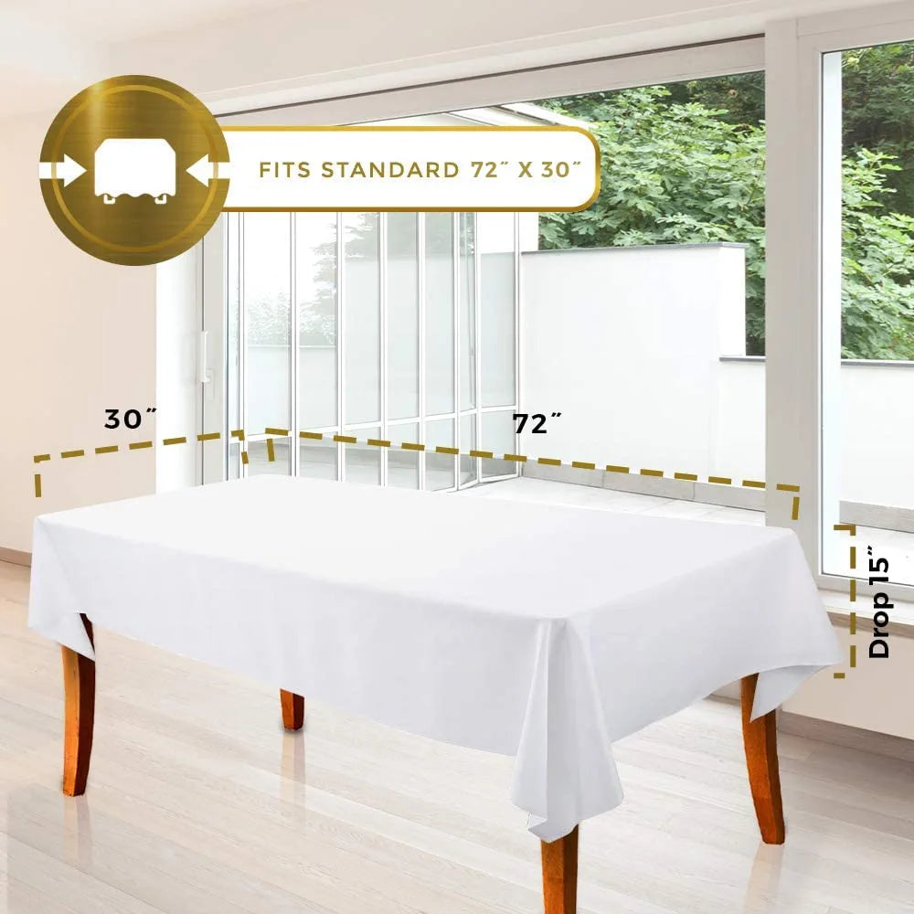 WEALUXE White Tablecloths for Rectangle Tables [60X102 Inch] White Table Clothes for 6 Foot Rectangle Tables, Washable Fabric Stain and Wrinkle Resistant [2 Pack]
