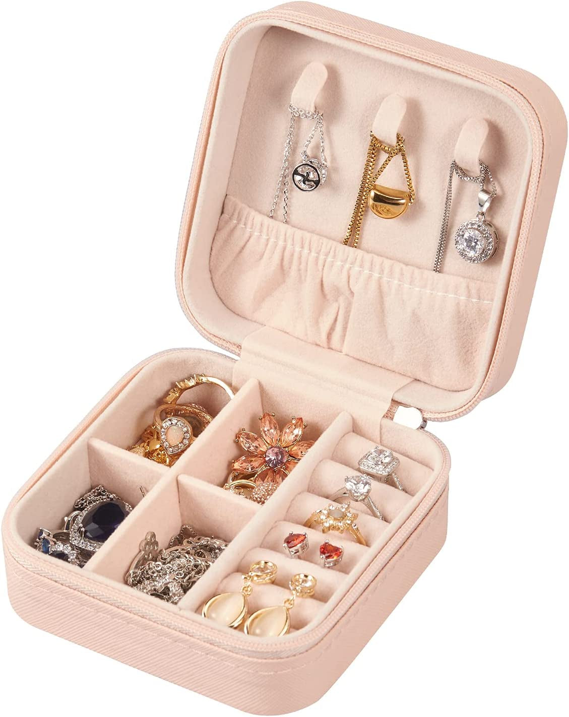 PU Leather Small Jewelry Box, Travel Portable Jewelry Case for Ring, Pendant, Earring, Necklace, Bracelet Organizer Storage Holder Boxes (Pink)