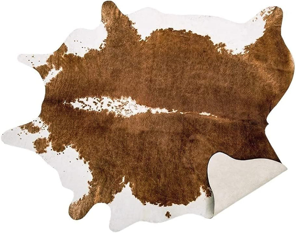 Premium Faux Cowhide Rug 4.6 X 5.2 Feet, Durable and Large Size Cow Print Rugs, Suitable for Bedroom Living Room Western Decor, Faux Fur Animal Cow Hide Carpet, Brown