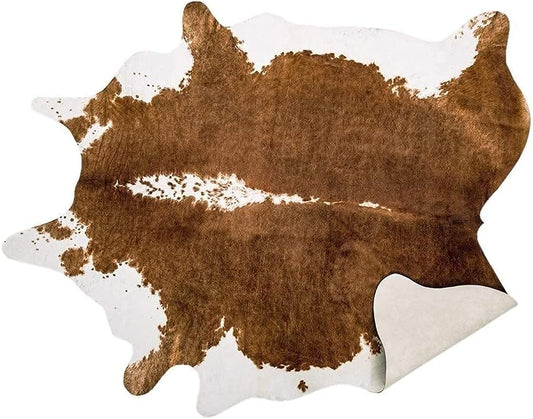 Premium Faux Cowhide Rug 4.6 X 5.2 Feet, Durable and Large Size Cow Print Rugs, Suitable for Bedroom Living Room Western Decor, Faux Fur Animal Cow Hide Carpet, Brown