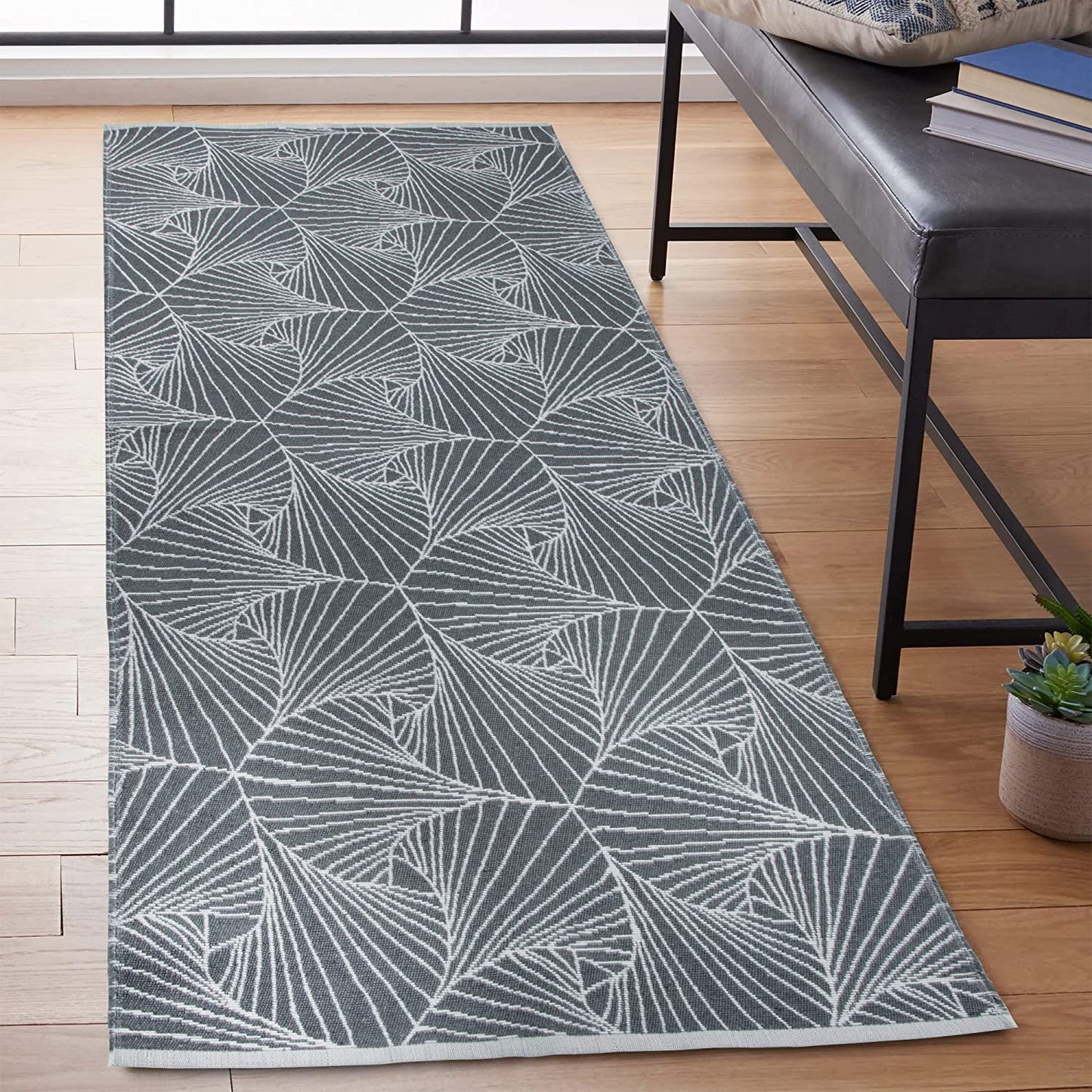 Boho Kitchen Runner Rug 2' X 4' Indoor Outdoor Area Rugs Cotton Woven Throw Rugs Washable Reversible Runners for Hallway Entryway Bathroom Laundry Farmhouse(Grey/Apricot Leaf)