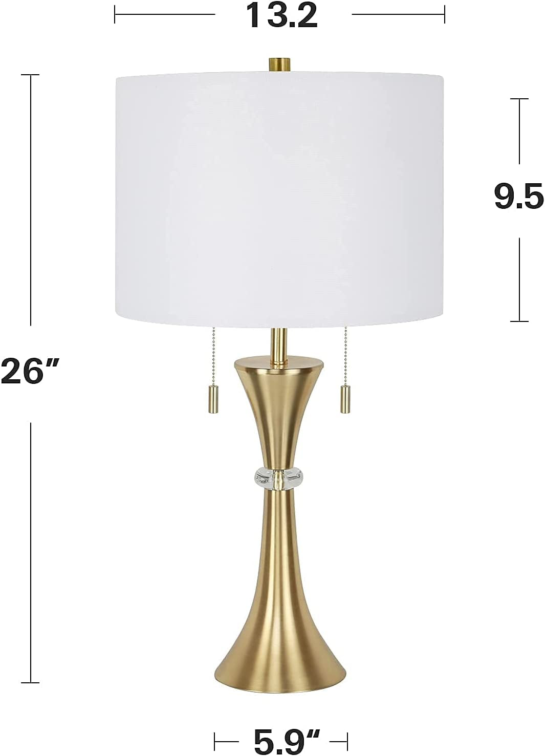 Console Table Lamps Set of 2, End Table Nightstand Bedside Light for Living Room Bedroom, 26" Side Table Lamp, Glam Crystal Ball Brass Metal Base