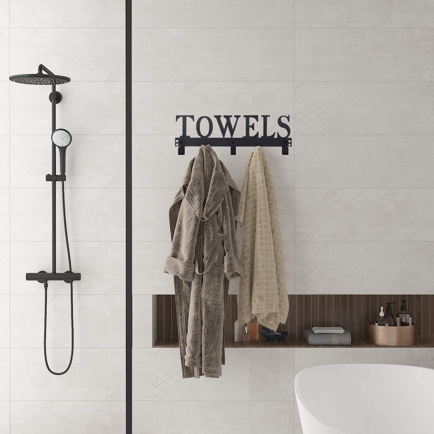 Over the Door Hooks, Towel Holder for Bathroom, Door Mount Towel Rack Towel Hooks for Bedroom Kitchen Pool Beach Towels Bathrobe Wall Mount Hang on the Door Cabinet Cupboard Metal Sandblasted (Black)