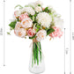 Fake Rose Flower Bouquet with Glass Vase Wedding Centerpiece Decor Artificial Rose Fake Flowers Faux Flower Arrangement for Home Office Decoration Dining Table Centerpiece Bridal Decor