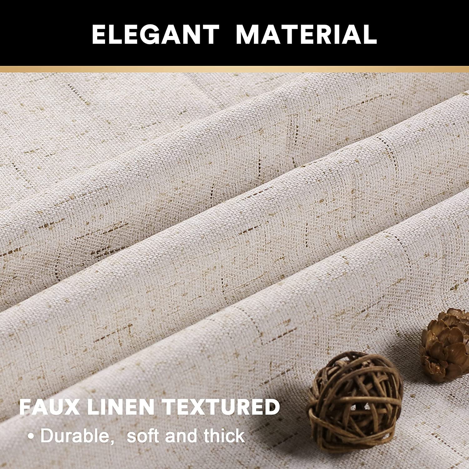 Primitive Textured Linen 100% Blackout Curtains for Bedroom/Living Room Energy Saving Window Treatment Curtain Drapes, Burlap Fabric with White Thermal Insulated Liner (2 Panels, 52 X 84 In, Natural)