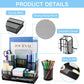 Desk Organizers and Accessories, Office Supplies Desk Organizer Caddy with 7 Compartments + Pen Holder / 72 Clips Set, Mesh Desk Organizer with Drawer, Black Desktop Organizer for Home, Office Ect