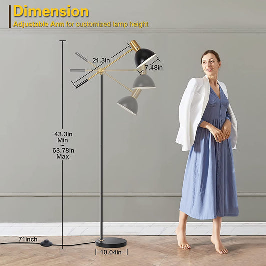 Industrial Floor Lamp Fully Dimmable LED Task Floor Lamp with Adjustable Arm, Modern Standing Lamp Tall Pole Lamp with Flexible Lamp Head for Reading Sewing Studying, A19 LED Bulb Included