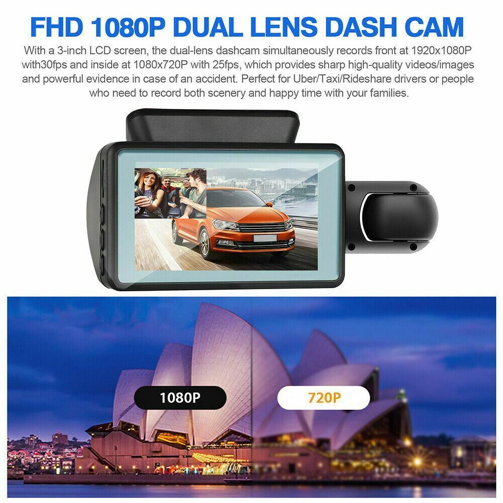 HD 1080P Dual Lens Dash Cam Car DVR Front & inside Camera Video Night Vision USA