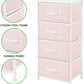 Mdesign Storage Dresser Furniture Unit - Tall Baby and Kid Standing Organizer Tower for Bedroom, Nursery, Playroom, and Closet - 4 Drawer Removable Fabric Bins - Pink/White