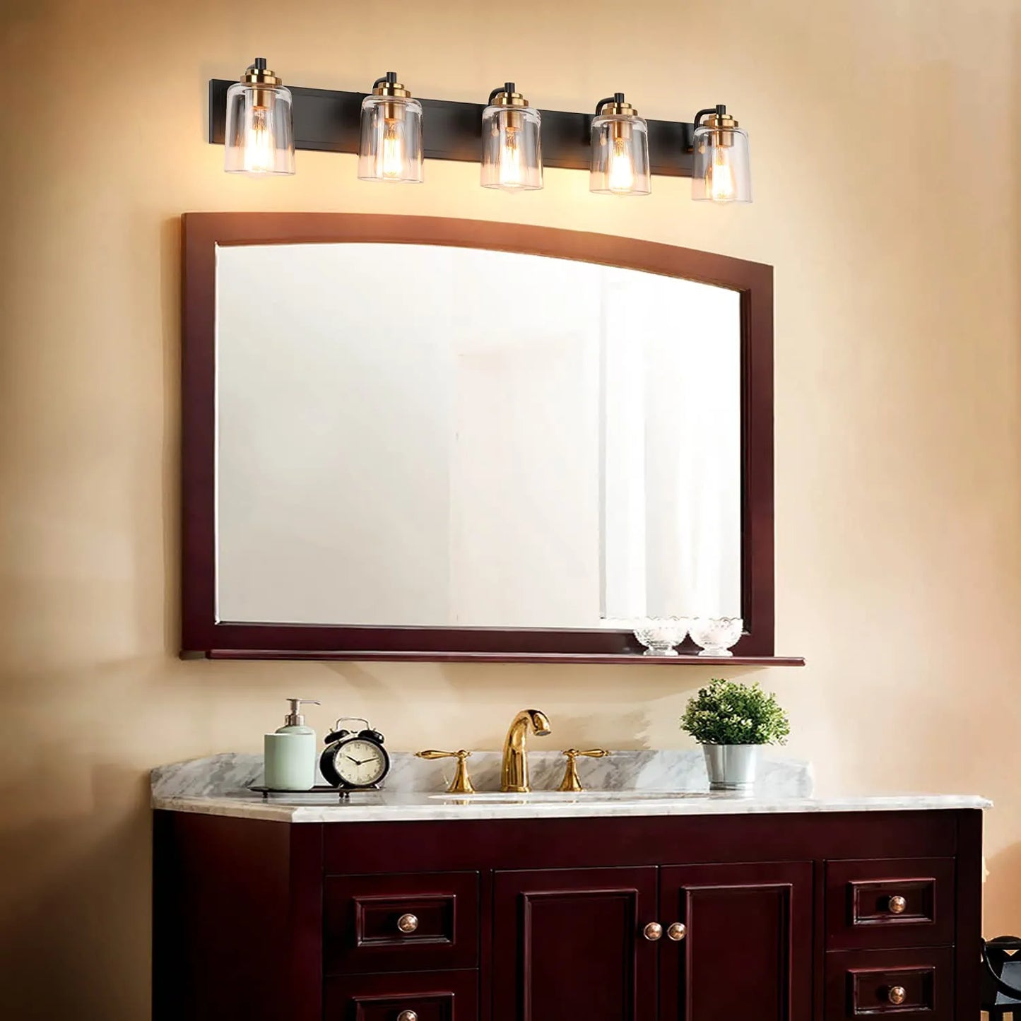 5 Lights Vintage Wall Lighting over Mirror Bathroom Vanity Light Fixtures Thick Globes 8580 Lights