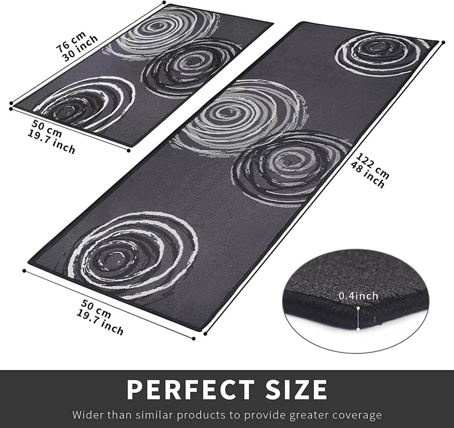 Kitchen Rug Set of 2, Non-Skid Machine Washable Kitchen Laundry Floor Mat Absorbent, Runner Rug and Door Mat Set, Durable Polyester Tufting Surface & Non-Slip Latex Backing