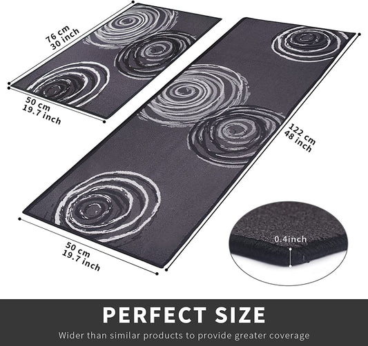 Kitchen Rug Set of 2, Non-Skid Machine Washable Kitchen Laundry Floor Mat Absorbent, Runner Rug and Door Mat Set, Durable Polyester Tufting Surface & Non-Slip Latex Backing