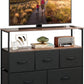 Dresser TV Stand, Entertainment Center with Fabric Drawers, Media Console Table with Open Shelves for TV up to 45 Inch, Storage Drawer Unit for Bedroom, Living Room, Black and Rustic Brown
