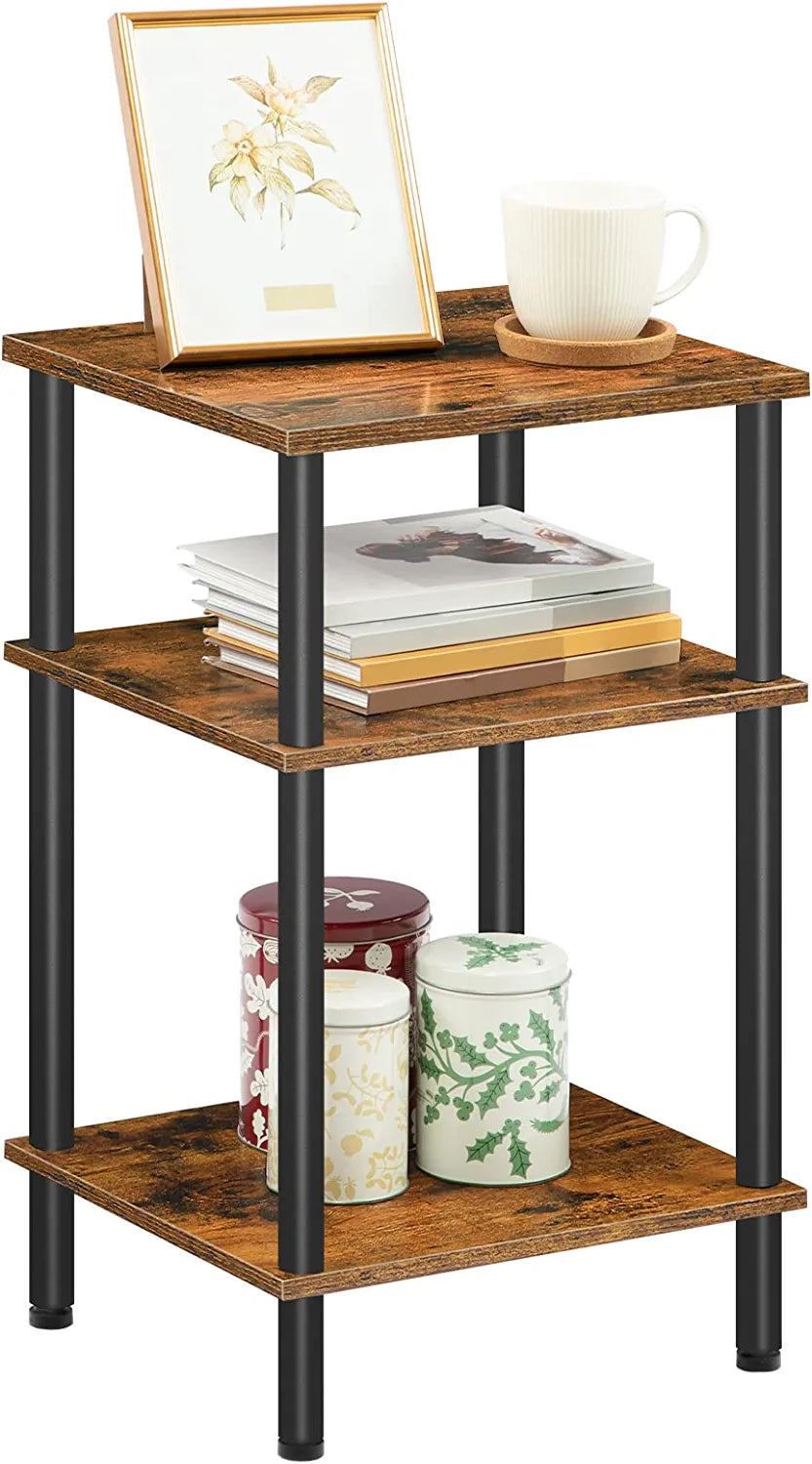 Tall Side Table Set of 2, 3-Layer Stackable Nightstand, Stable End Table for Small Space in Bedroom, Living Room, Industrial Style, Stable Frame, Easy Assembly Rustic Brown BF10BZP201