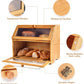 Double Compartment Bread Box - Extra Large Bamboo Bread Box for Kitchen Countertop, with Clear Window, Farmhouse Style Double Layer Bread Storage Bin Holder (Self-Assembly)