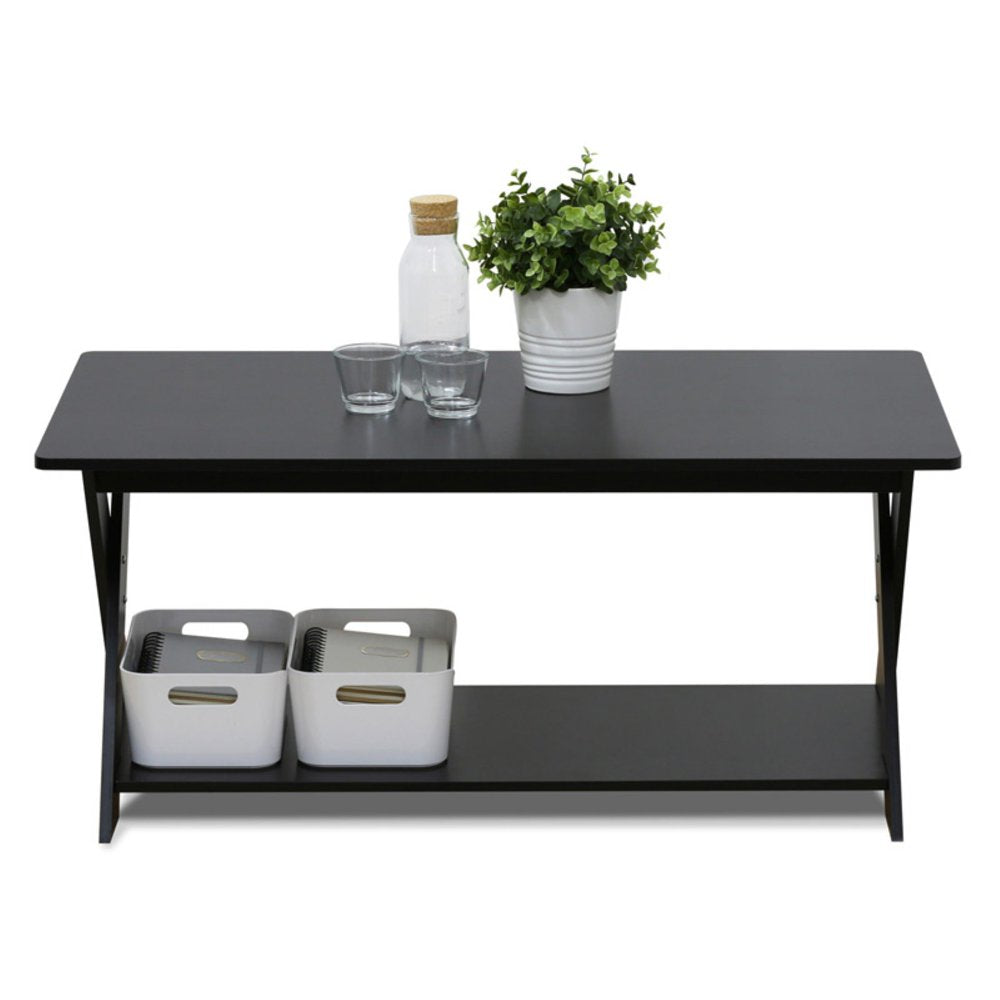 Modern Simplistic Criss-Crossed Coffee Table, Espresso