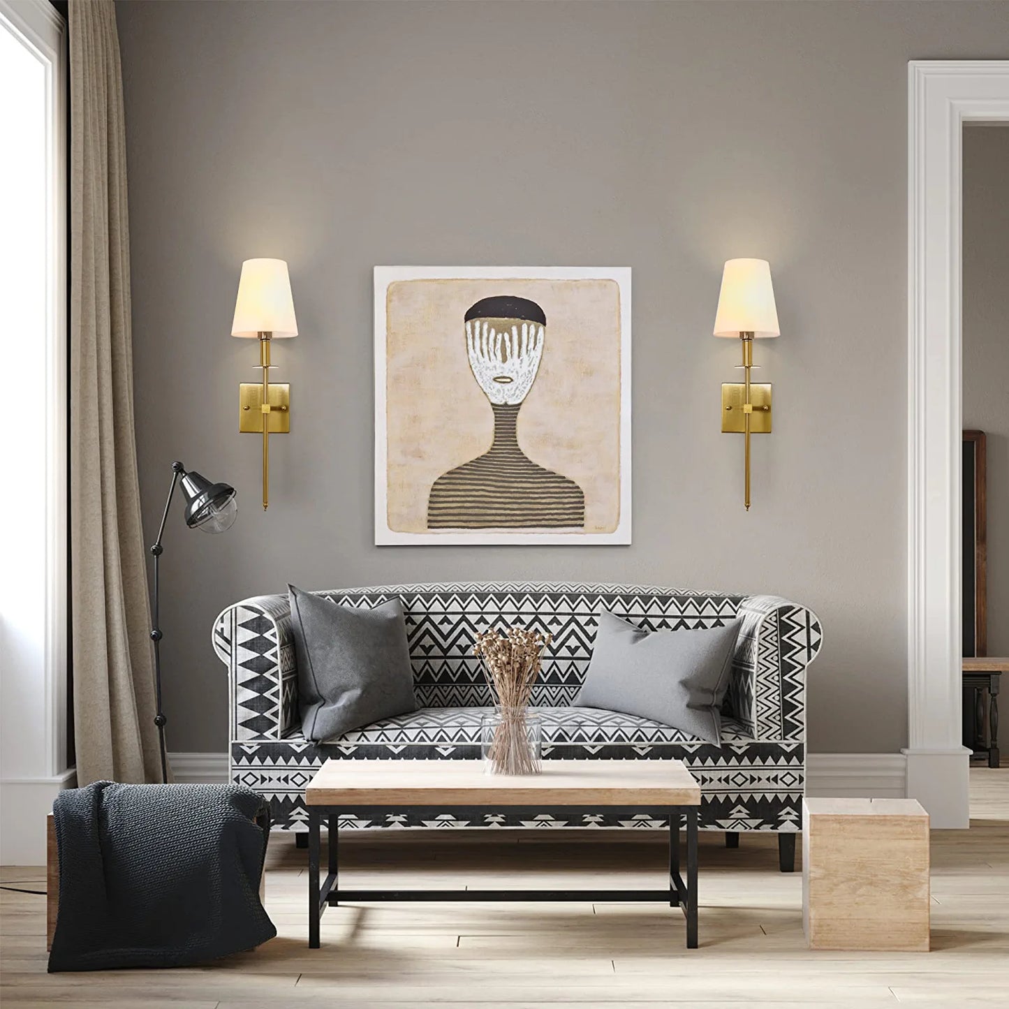 Wall Sconces Set of 2, Dimmable Sconces Wall Lighting, Classic Hardwired Indoor Brushed Gold Metal Sconce Lights with Fabric Shades (Bulb and Switch Not Included)