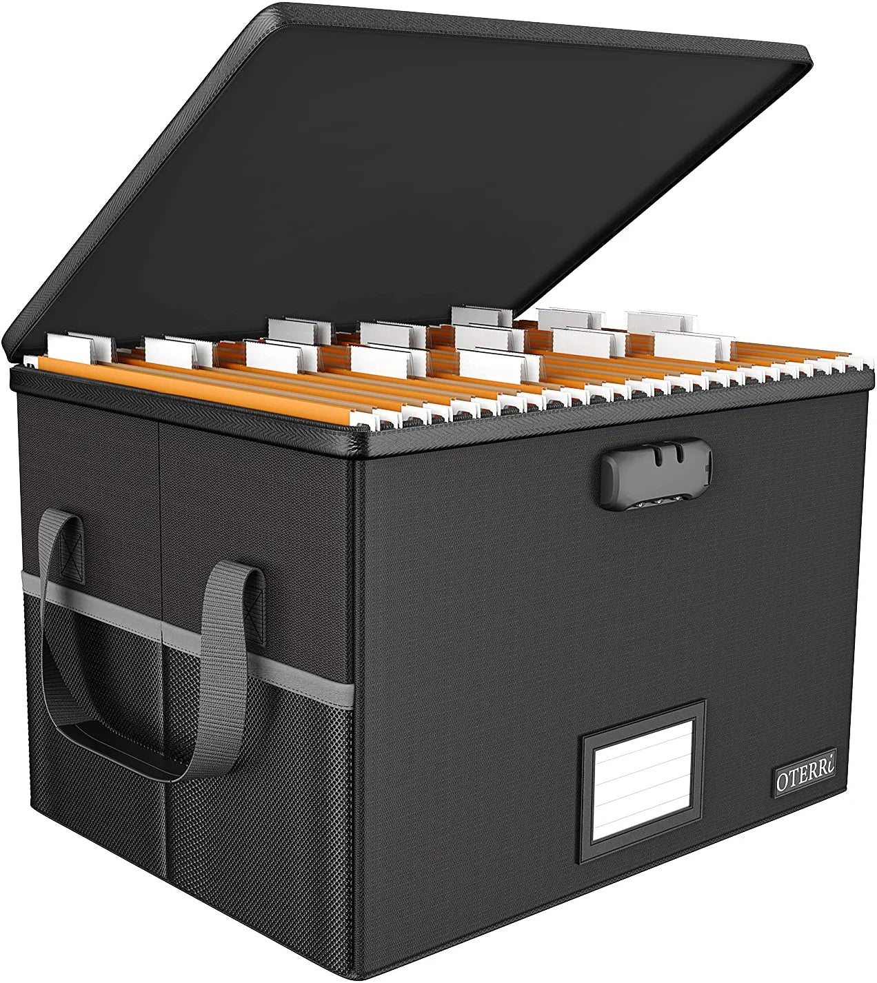 File Box with Lock, Fireproof Document Box, File Storage Organizer,Waterproof File Box Filing Box with Handle,Portable Home Office Safe Box for Hanging Letter/Legal,Black(15.35×12.2×10.2 Inch)