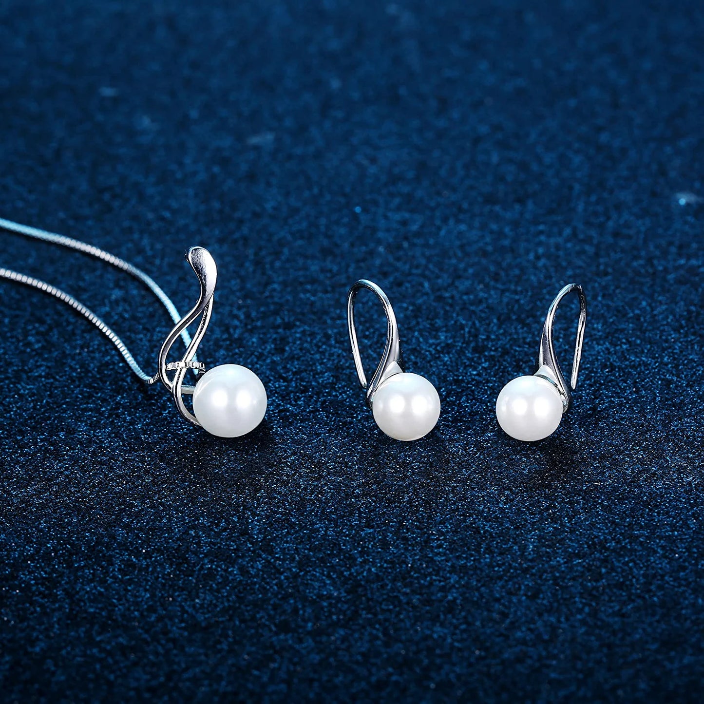 Sterling Silver Pearl Jewelry Set 18K Gold Plated Genuine Freshwater Cultured Pearl Jewelry Pendant Necklace Pearl Earrings for Women Girls