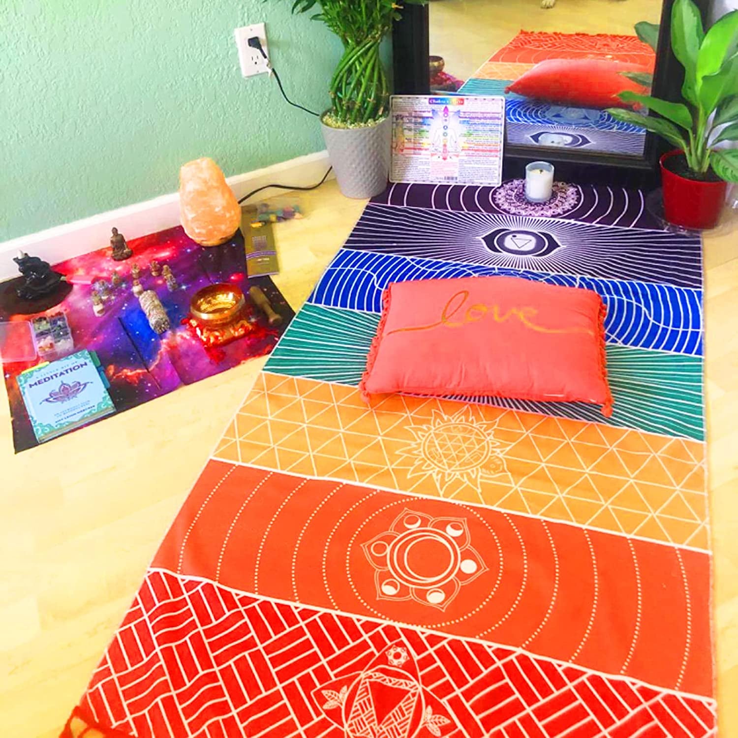Chakra Yoga Mat Meditation Rug Beach Towels Sunscreen Shawl Spiritual Reiki Chakras Wall Tapestry Decor Boho Throw Blanket 59 In